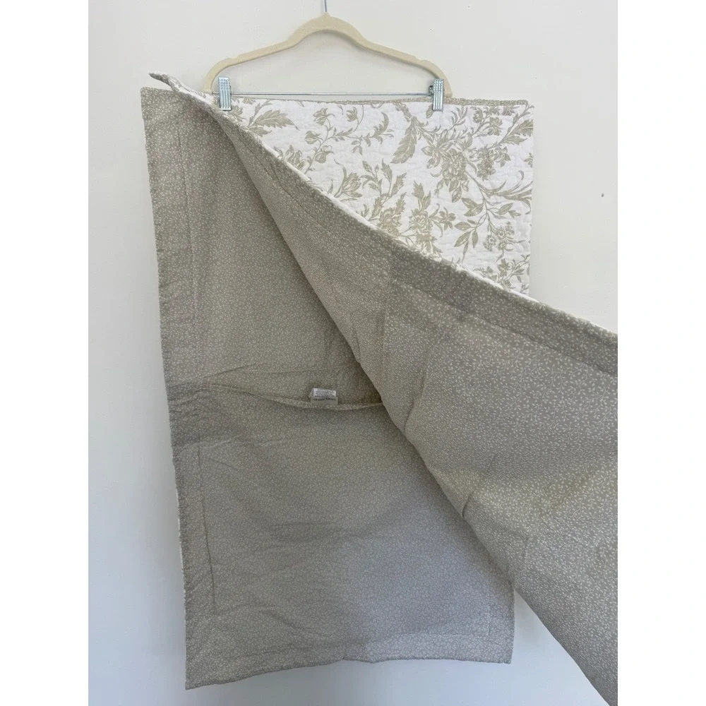 Laura Ashley Amberley King Pillow Sham Pair 2 Taupe Beige Floral Toile Quilted